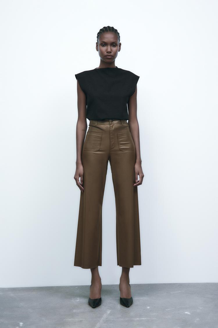 ZW THE MARINE STRAIGHT LEG FAUX LEATHER TROUSERS Brown ZARA United Kingdom